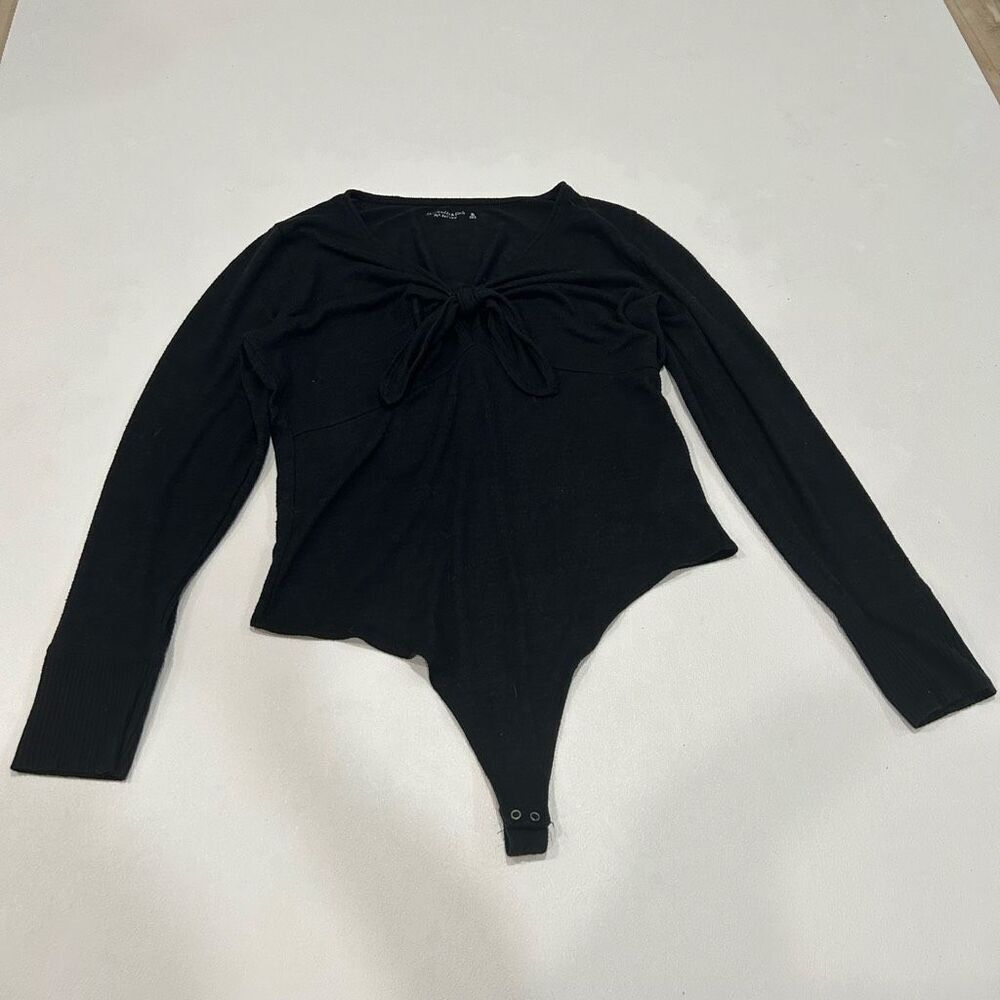 Abercrombie & Fitch Black Long Sleeve Tie Front Bodysuit Size XL | Soft A&F Cozy